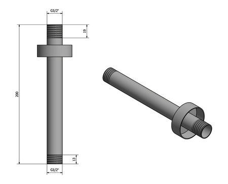 Ramię prysznicowe, okrągły, 200mm, czarny mat