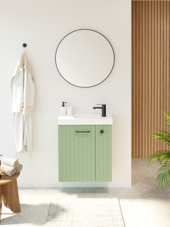 Szafka łazienkowa wisząca z umywalką 55 cm szałwia mat uchwyt gun metal NOOK 010-SU55-07+TR41366