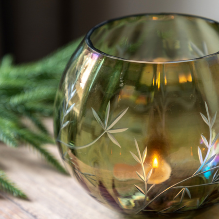 Floral Etched Iridescent Tealight Holder Large