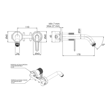 BEBÉ bateria umywalkowa podtynkowa, chrom