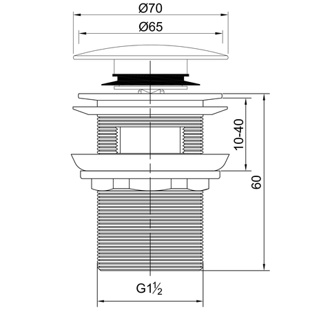 Odpływ wannowy 6/4", klik-klak, do wanien ze zintegrowanym przelewem, chrom