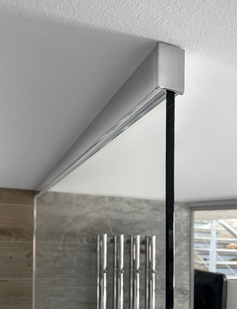 ARCHITEX zestaw do mocowania szkła podłoga-ściana-sufit z listwą spadkową, 1615x2600mm, prawy, polerowany aluminium