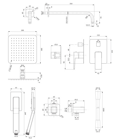 PARMA system prysznicowy podtynkowy, czarny mat