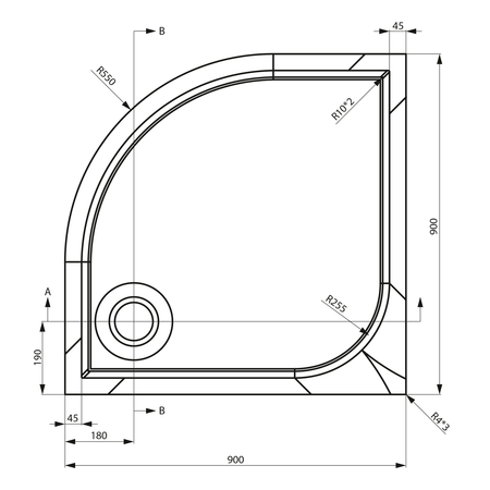 ERIKA brodzik prysznicowy kompozytowy, półokrągły 90x90cm, R550, biały
