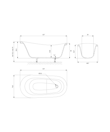 ATENA COMFORT M+ wanna wolnostojąca, 157 x 77 cm, biały połysk