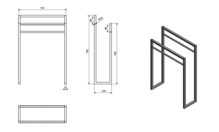 SKA Wieszak na ręczniki, 550x790x200mm, biały mat