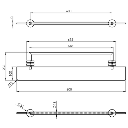 X-ROUND półka z wieszakiem na ręczniki do kabin ARCHITEX, chrom