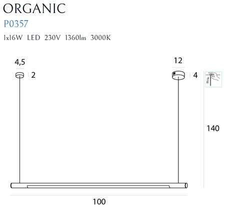 MAXLIGHT P0357 LAMPA WISZĄCA ORGANIC HORIZON 100CM BIAŁA