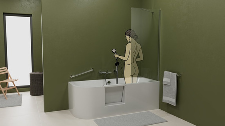 PORTAS R asymetryczna wanna z drzwiami, 180x75x60cm, biały