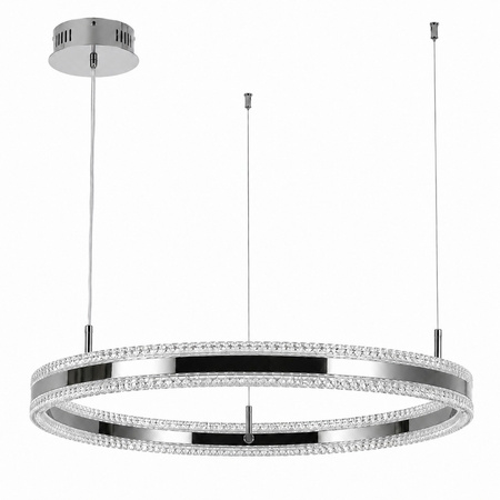Lampa wisząca ARKADIA LED 80 cm - tytanowa z kryształowym pierścieniem