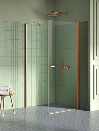 Kabina prysznicowa NEW SOLEO COPPER BRUSHED 1D kwadratowa U 90x90x195 szkło czyste 6mm Active Shield 2.0 - wsp. równoległy