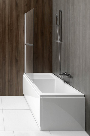 RIONI parawan wannowy podnoszony pneumatycznie, szer. 710mm, srebrny, szkło czyste