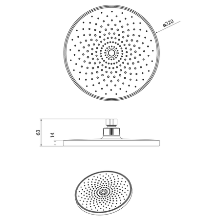 Deszczownia, średnica 220mm, silikonowe dysze, ABS/czarny mat