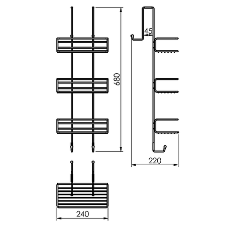 CHROM LINE druciana półka prysznicowa 240x680x220mm, czarny mat