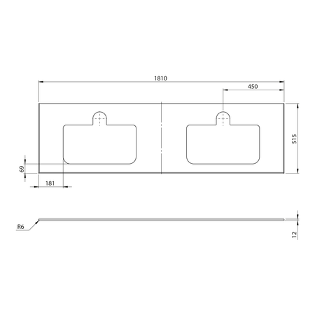 BRAHEA Rockstone blat z 2 otworami 181x51,5cm (90+90cm), biały mat