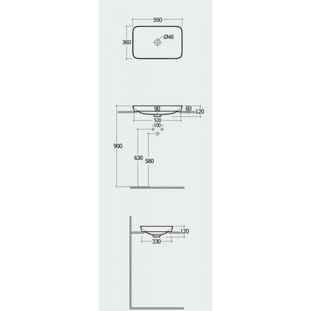 VARIANT Umywalka wpuszczana prostokątna 55x36 cm biały połysk