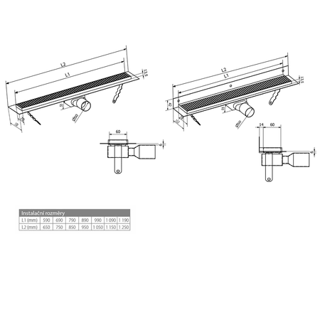 MANUS ONDA odpływ liniowy ze stali nierdzewnej z rusztem,  L-1150, DN50, czarny mat