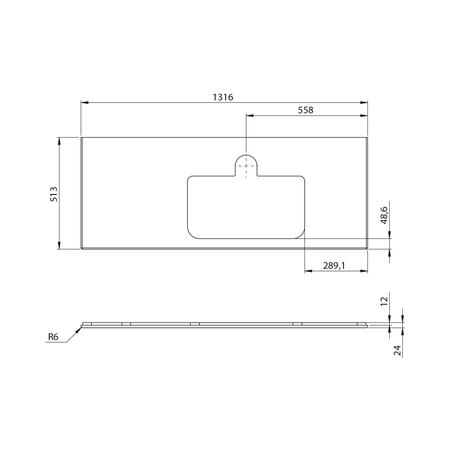 BRAHEA Rockstone blat z otworem 131,6x51,5cm, prawa, biały mat