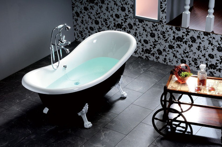 CHARLESTON wanna wolnostojąca 188x83x69cm, nogi brąz, czarno/biała