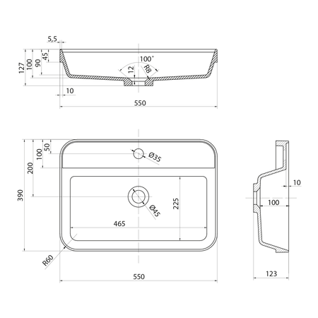 BRAHEA umywalka półwpuszczana, Rockstone, 55x39 cm, biały mat