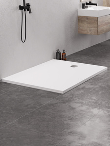 Brodzik NEX konglomeratowy prostokątny 90x80x3,5 biały, gł.2cm, fi 90