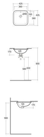 VARIANT Umywalka podblatowa kwadratowa 36x36 cm biały połysk