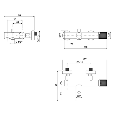 ULTRATAP bateria wannowa ścienna, chrom