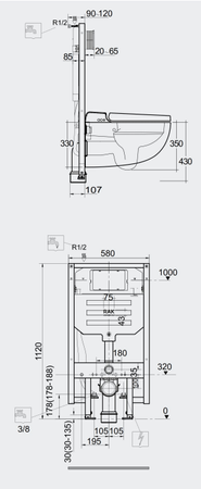 Zestaw RAK Ceramics CLEON PROTEK Miska WC podwieszana Rimless & Deska WC z funkcją bidetu SMART ze stelażem podtynkowym RAK-CLEON