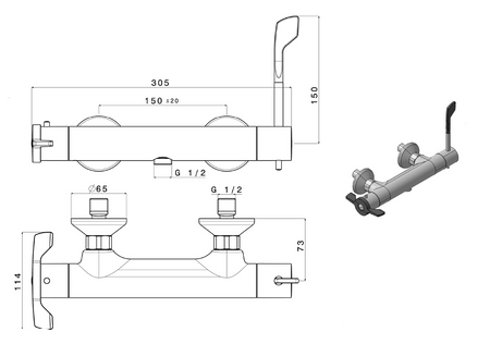 LEA bateria prysznicowa ścienna, termostatyczna, dźwignia medyczna, chrom