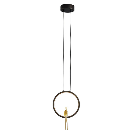 Lampa wisząca AMICI 27 cm - LED, mosiądz czarny ring z dekoracyjną złotą figurką