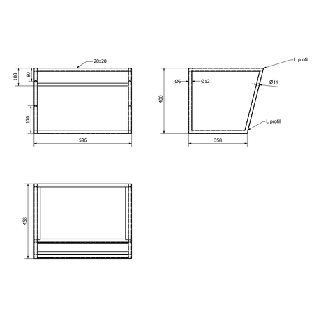 SKA konsola pod umywalkę z półką 600x400x460mm, czarny mat