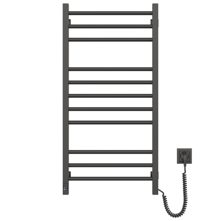 Elektryczny grzejnik łazienkowy drabinkowy CZARNY KLASYK Sensor 500х1000 Prawa strona podłączenia, sterowanie dotykowe, regulator temperatury, Timer wyłączania