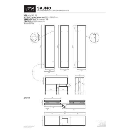 Parawan nawannowy 3-panelowy składany SAJNO 100 cm Miedź szczotkowana