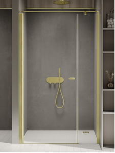 Drzwi wnękowe NEW SOLEO LIGHT GOLD 1D U 130x195 szkło czyste 6mm Active Shield 2.0 - wsp. równoległy