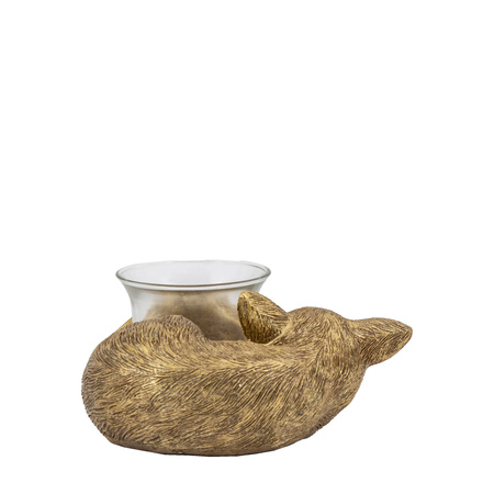 Sleeping Fox Tealight Holder Gold 130x120x60mm