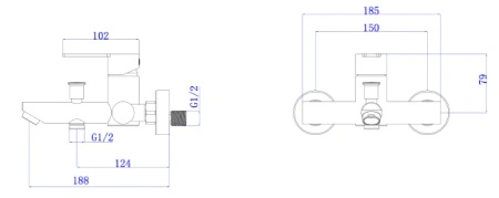 Bateria wannowa ścienna z przełącznikiem natrysku, stal szczotkowana