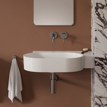 OVO M+ umywalka nablatowa/wisząca - prawa, 64 x 44 cm, biały połysk