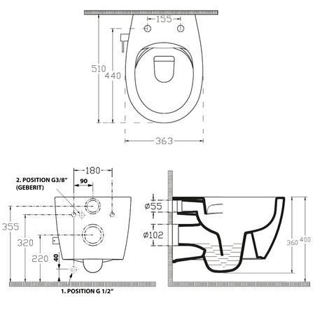 SENTIMENTI CLEANWASH WC wiszące, z dyszą bidetową i zaworem, Rimless, 36x51cm, biały