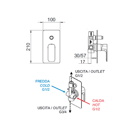 SPY bateria prysznicowa podtynkowa, 2 wyjścia, złoto