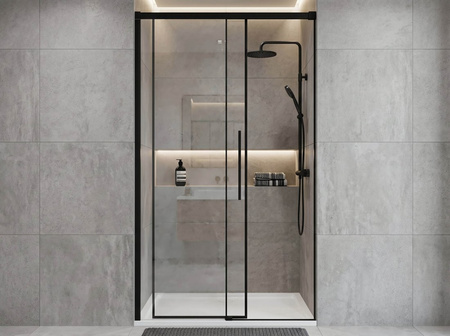 LUXOR BLACK drzwi prysznicowe 1100 mm, szkło czyste