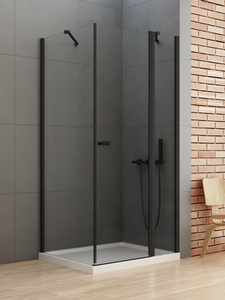 NZ2 Kabina prysznicowa NEW SOLEO BLACK 1D kwadratowa U 80x80x195 szkło czyste 6mm Active Shield 2.0 - z el. stałym
