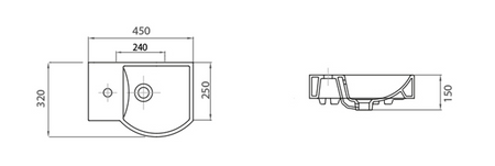 LITOS umywalka ceramiczna narożna 45x32cm, bateria z lewej strony, biała