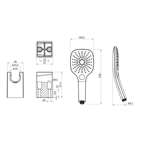 Zestaw prysznicowy, 3 tryby natrysku, silikonowe dysze, stały uchwyt, wąż 1500mm, chrom