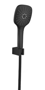 Zestaw prysznicowy, 3 tryby natrysku, silikonowe dysze, stały uchwyt, wąż 1500mm, czarny mat
