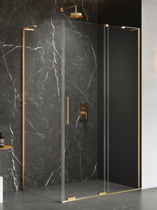 Kabina prysznicowa SMART GOLD BRUSHED 1D prostokątna U 100x80x200 szkło czyste 8mm Active Shield 2.0-WSPORNIK KĄTOWY