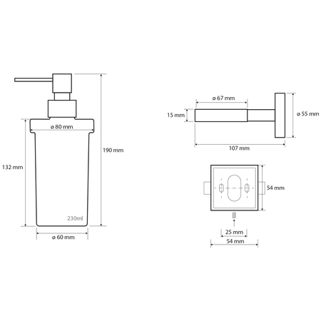 X-SQUARE dozownik mydła 230ml, szkło mleczne, chrom