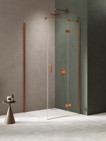 Kabina NESTA COPPER BRUSHED 1D prostokątna L 90x100x200 czyste 6mm Active Shield 2.0