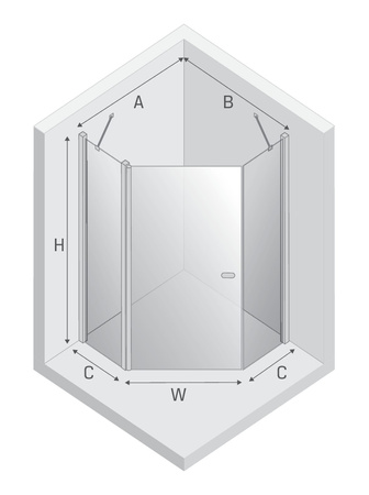 Kabina prysznicowa NEW SOLEO GOLD BRUSHED 1D pięciokątna U 90x90x195 szkło czyste 6mm Active Shield 2.0