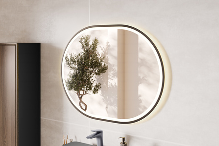 Zestaw meblowy 120cm z blatem, umywalką nablatową Smile, szafką wysoką i lustrem LED