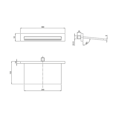 Wylewka płaska 300x52mm, chrom